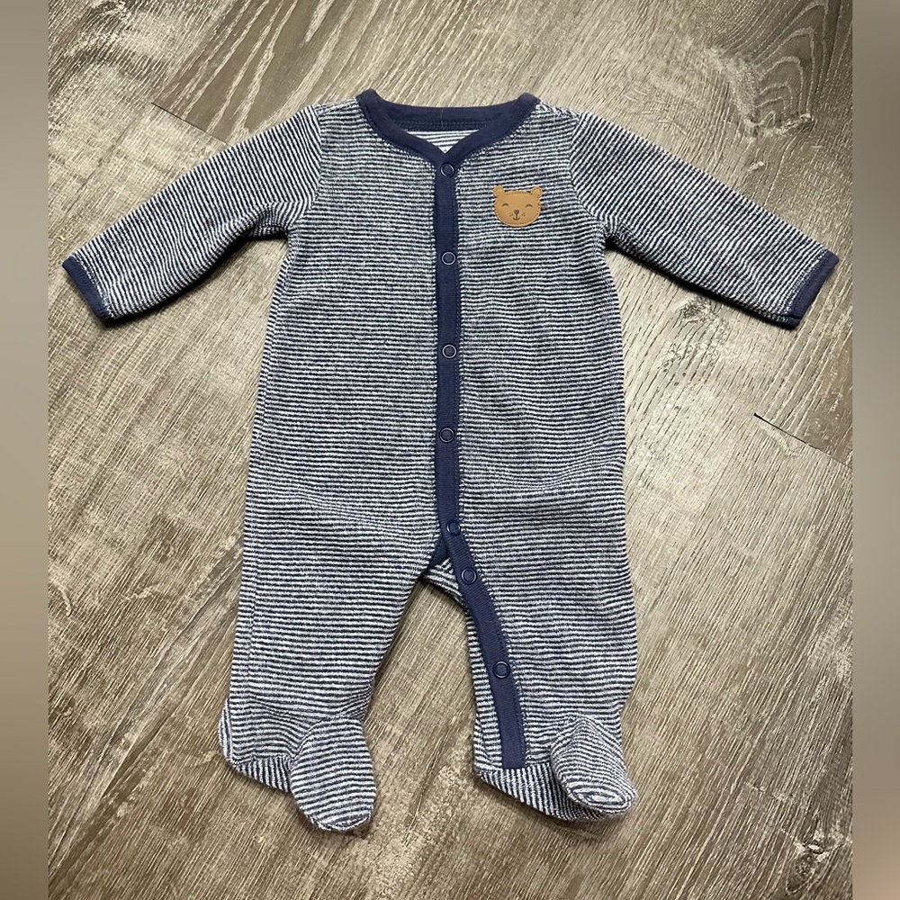 Newborn Blue/White Striped Bear-Baby Sleeper
